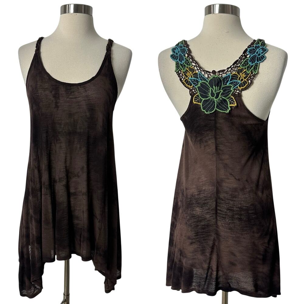 Y2K FANG Brown Tank Top Crochet Boho Indie 2000s Womens Size‎ Large L